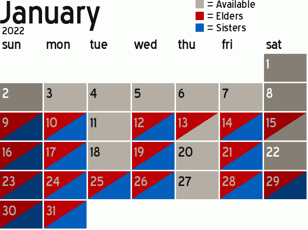 Missionary Dinner Calendar
