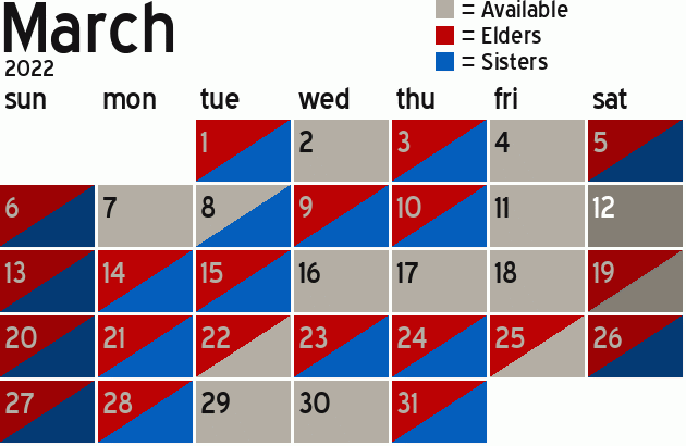 Missionary Dinner Calendar