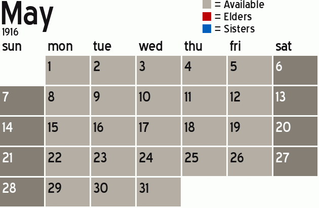 Missionary Dinner Calendar