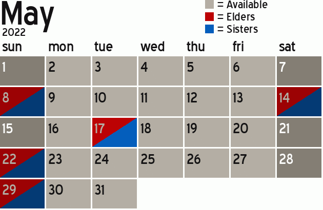 Missionary Dinner Calendar