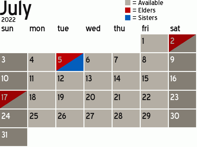 Missionary Dinner Calendar