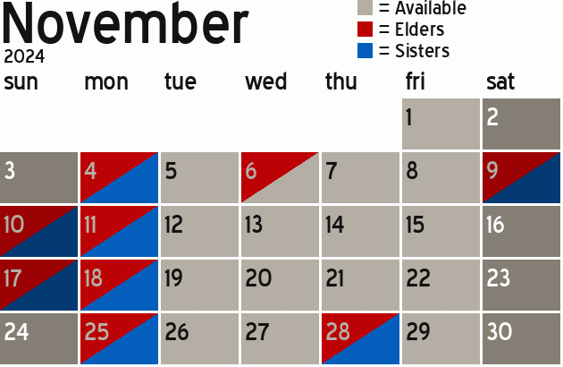 Missionary Dinner Calendar
